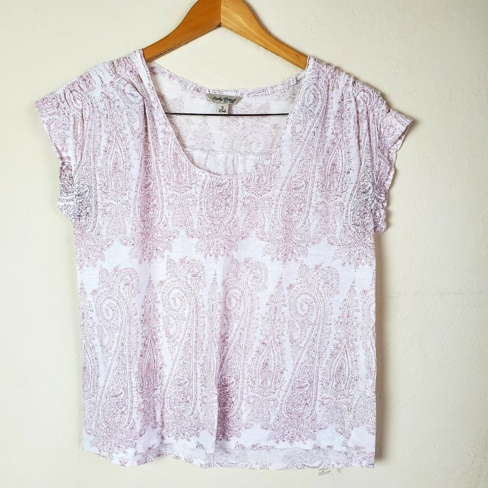 Luck Brand Linen Blend Short Sleeve Paisley Print Top